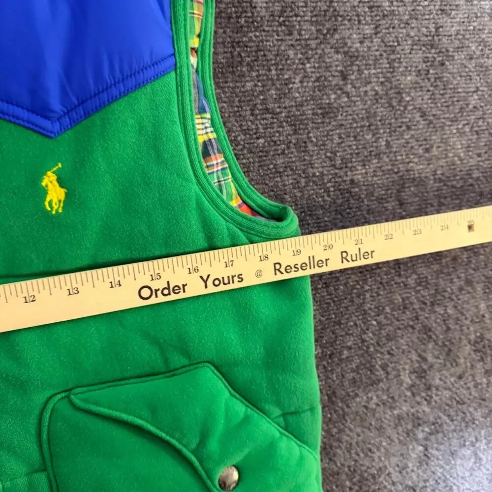 Polo Ralph Lauren Green/Blue Down Insulated Snap Front Puffer Vest Mens Small